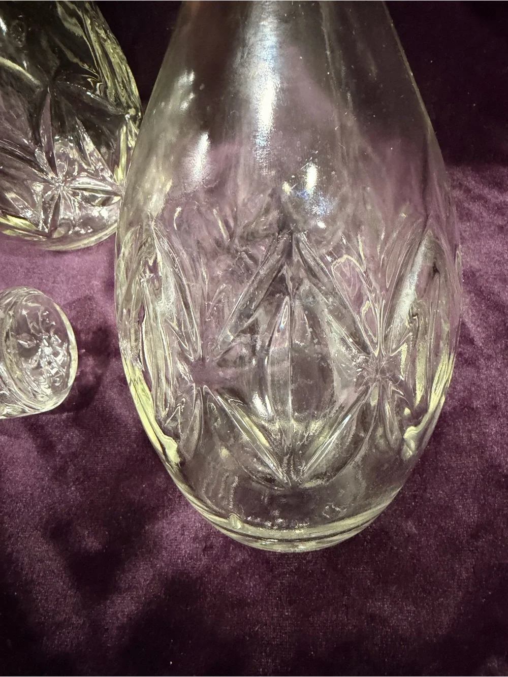 Vintage Owens-Illinois Diamond Cut Glass Decanter Pair